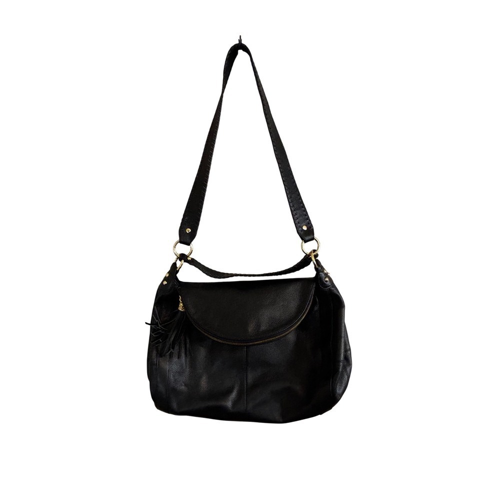 ONNA EHRLICH Rachel Black Leather Tassel Shoulder Bag Designer Style Hobo Purse